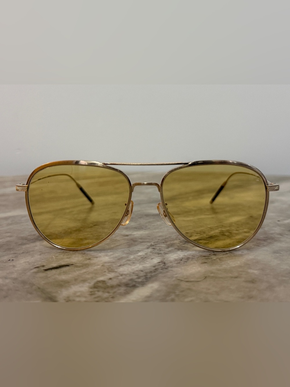 OLIVER PEOPLES TAKUMI Tk-3 Gold Tone Aviator Sunglasses Yellow Lenses Japanese